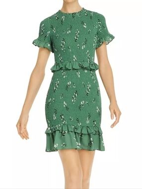 Likely Green Floral Ruffle Mini Dress